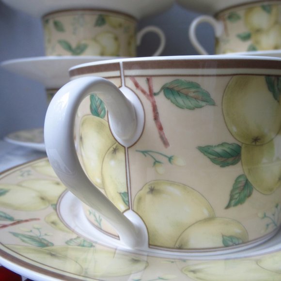Fine Porcelain Set 8 mugs & 8 Saucers Apple Orchard by Stokes Casual MagnaStrong - Picture 12 of 16